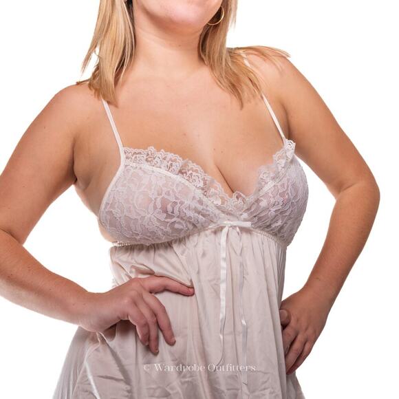 Vintage 1960's Miss Elaine White Nylon & Lace Lingerie Gown Dress - Picture 4 of 11